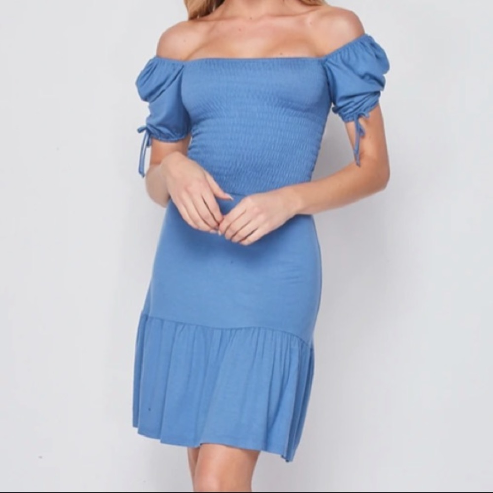 NWOT Velvet Torch Meghan Effect Puff Sleeve Smock Dress